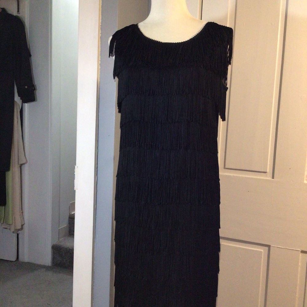 VINTAGE Black Fringe Flapper Dress